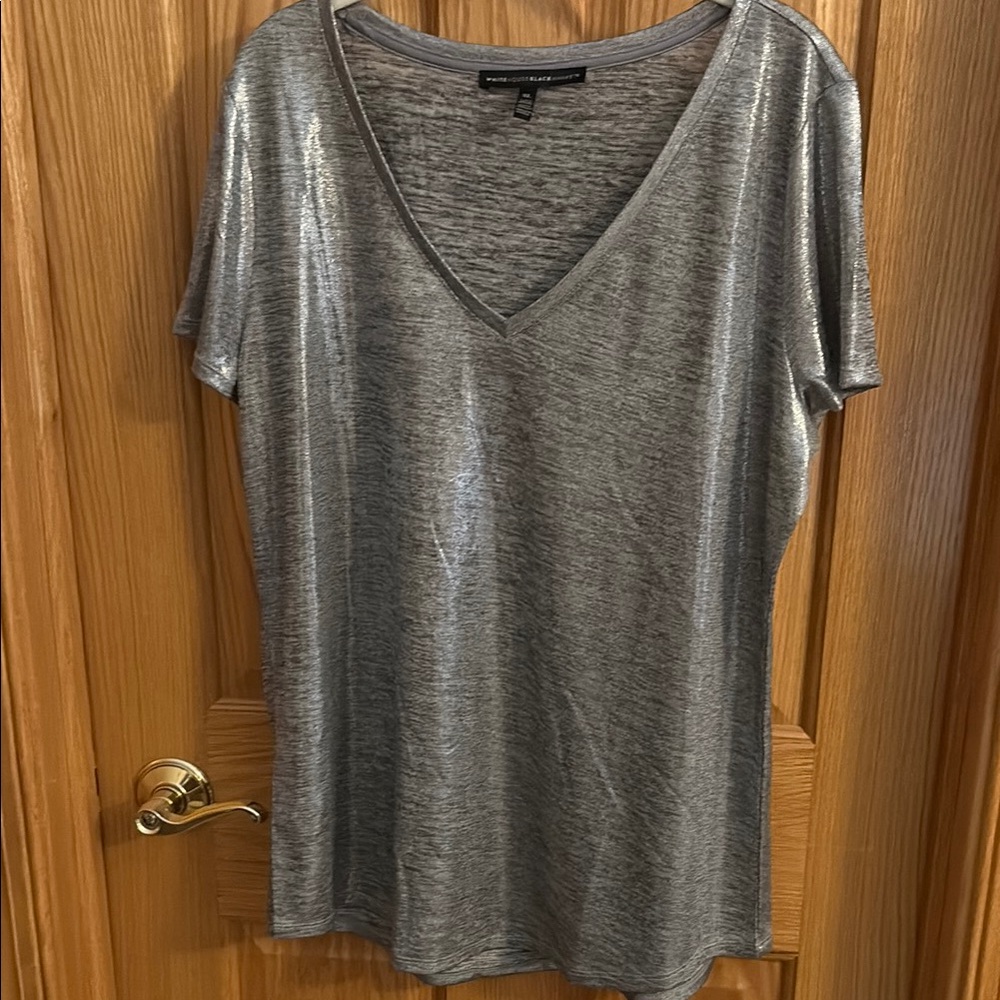 White House Black Market Metallic Silver Short Sleeve Relaxed T-Shirt